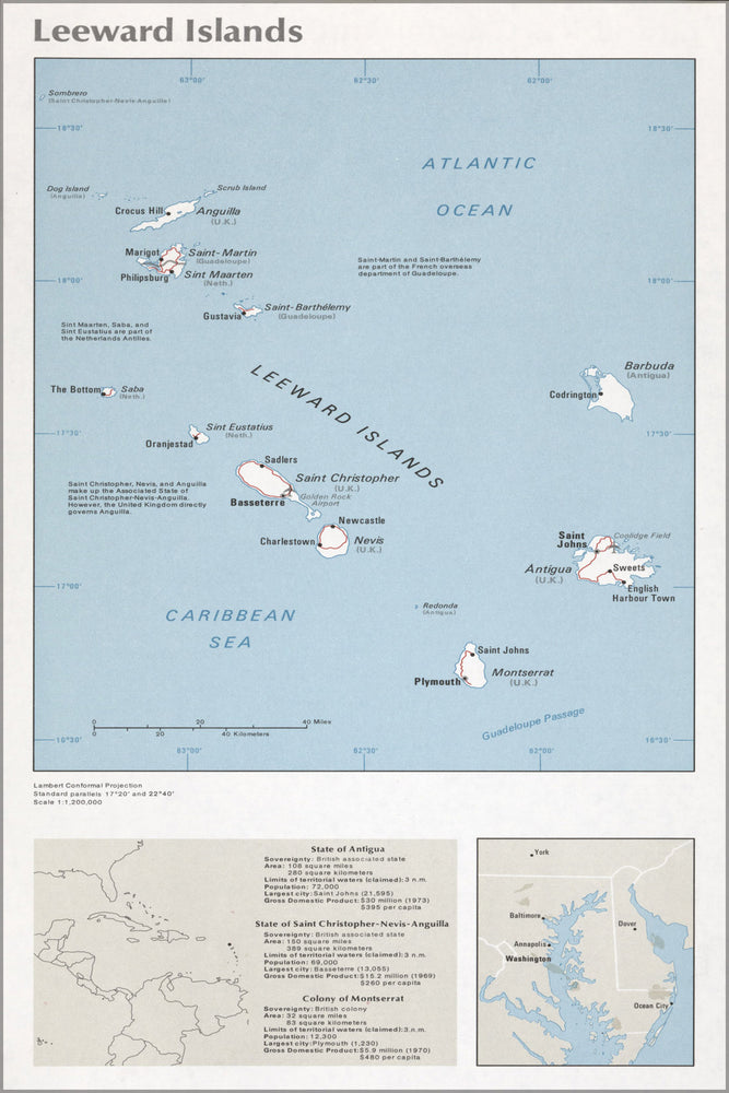 24"x36" Gallery Poster, cia map of Leeward Islands 1976