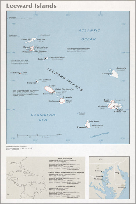 24"x36" Gallery Poster, cia map of Leeward Islands 1976