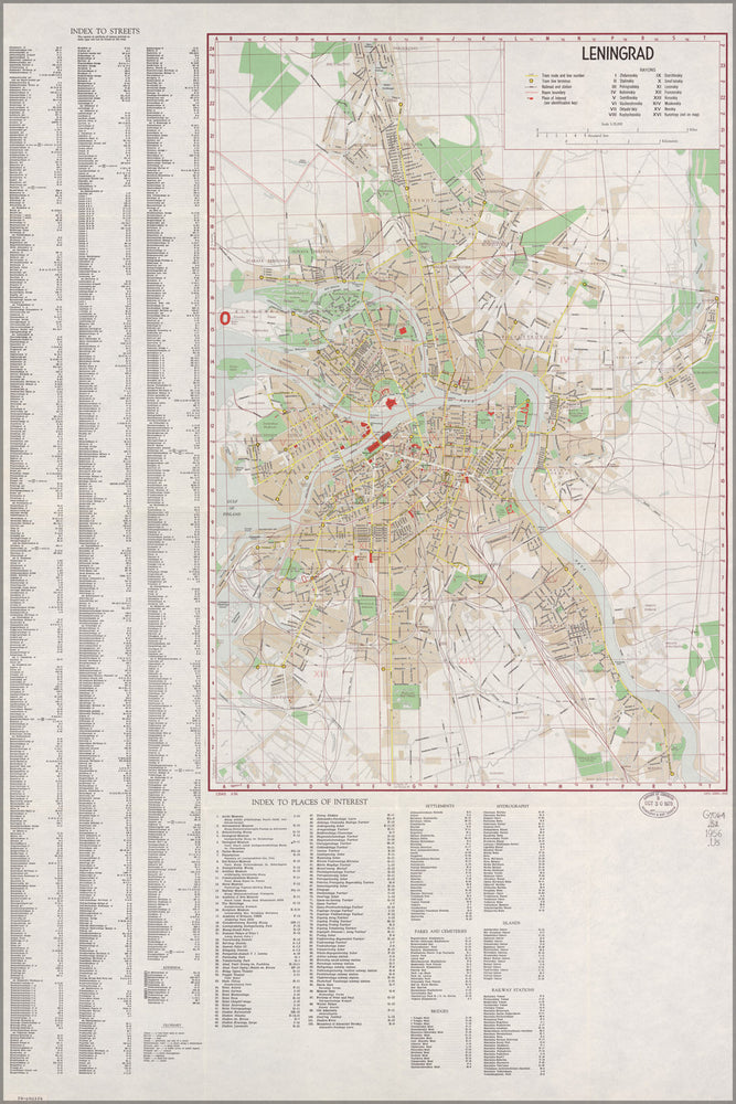 24"x36" Gallery Poster, cia map of Leningrad. saint petersburg 1956