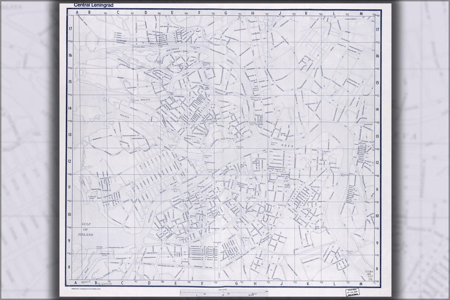 24"x36" Gallery Poster, cia map of Leningrad saint petersburg russia 1971