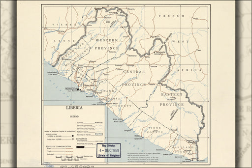 24"x36" Gallery Poster, cia map of Liberia. 1959
