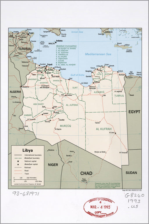 24"x36" Gallery Poster, cia map of Libya 1993