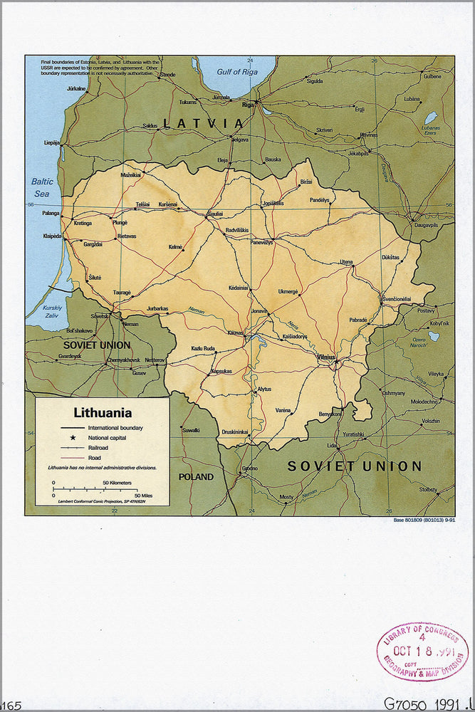 24"x36" Gallery Poster, cia map of Lithuania 1991