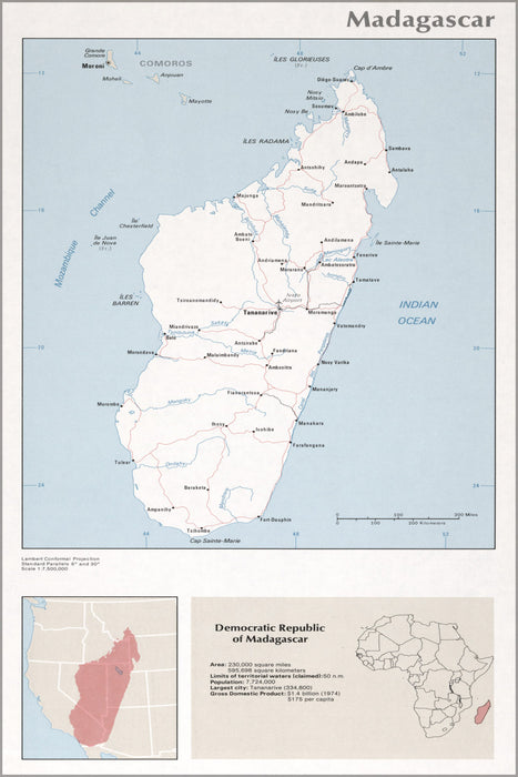 24"x36" Gallery Poster, cia map of Madagascar 1976