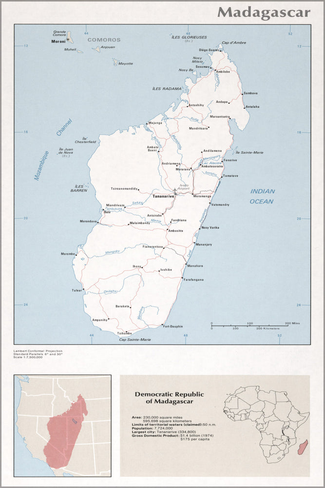 24"x36" Gallery Poster, cia map of Madagascar 1976
