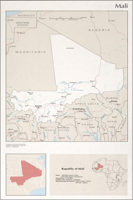24"x36" Gallery Poster, cia map of Mali 1976