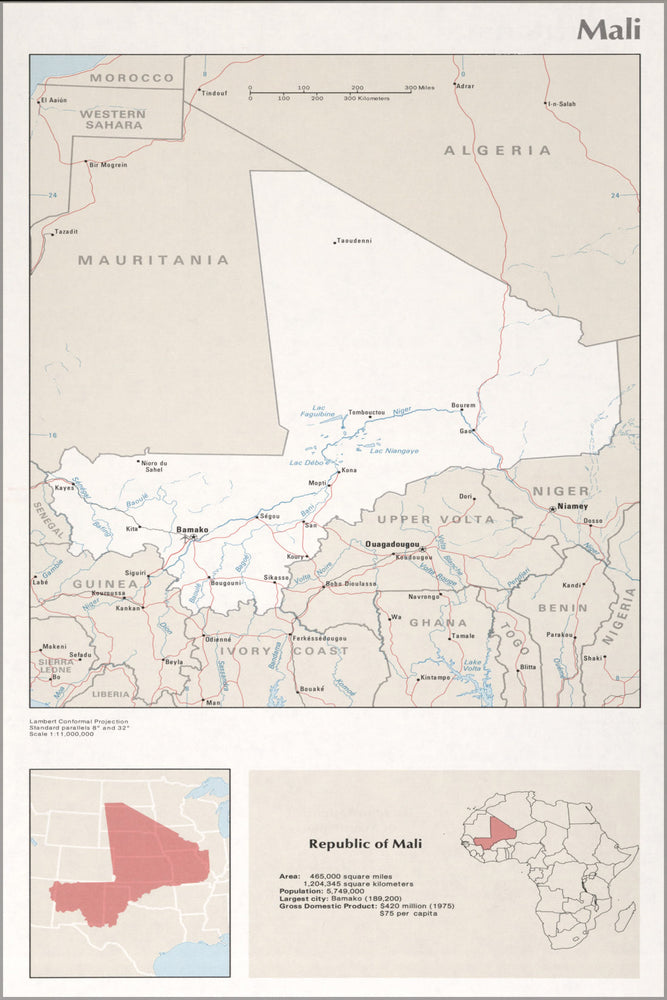 24"x36" Gallery Poster, cia map of Mali 1976