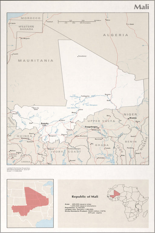 24"x36" Gallery Poster, cia map of Mali 1976