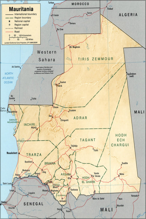 24"x36" Gallery Poster, cia map of Mauritania 1995