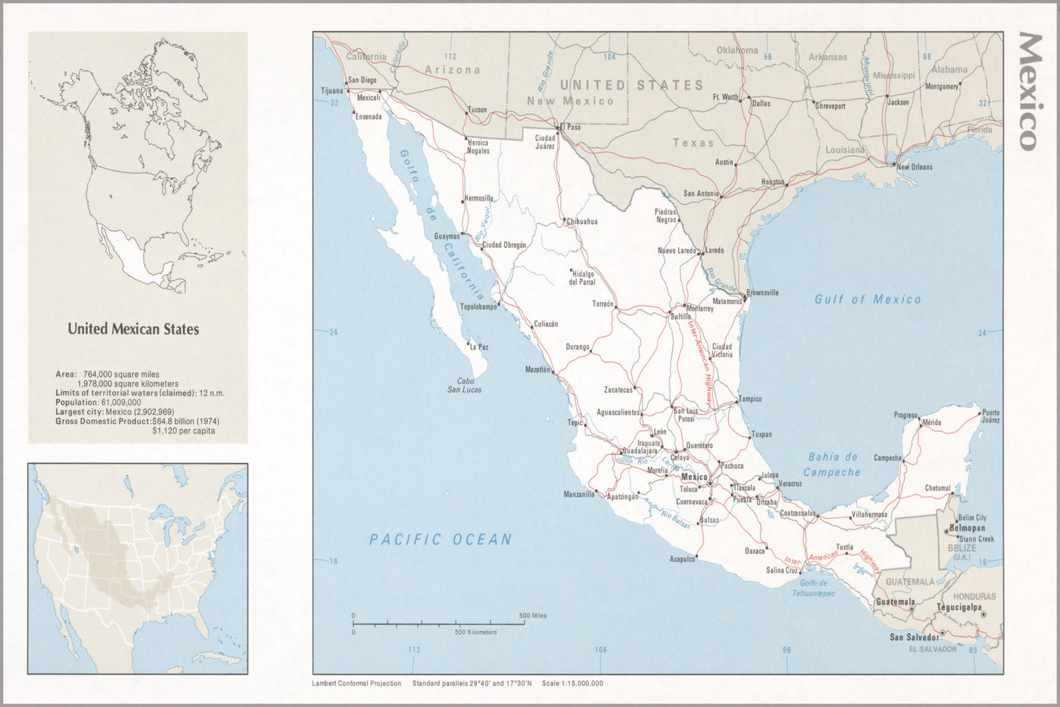 24"x36" Gallery Poster, cia map of Mexico 1976