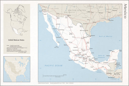 24"x36" Gallery Poster, cia map of Mexico 1976