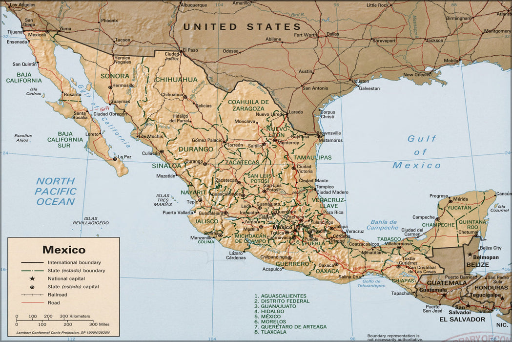 24"x36" Gallery Poster, cia map of Mexico 1997