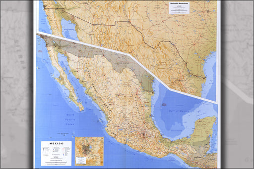 24"x36" Gallery Poster, cia map of Mexico & u.s. border 1993