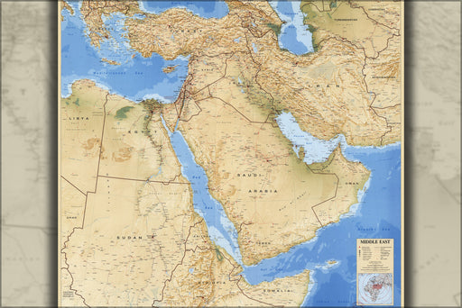 24"x36" Gallery Poster, cia map of Middle East iraq iran israel 1993