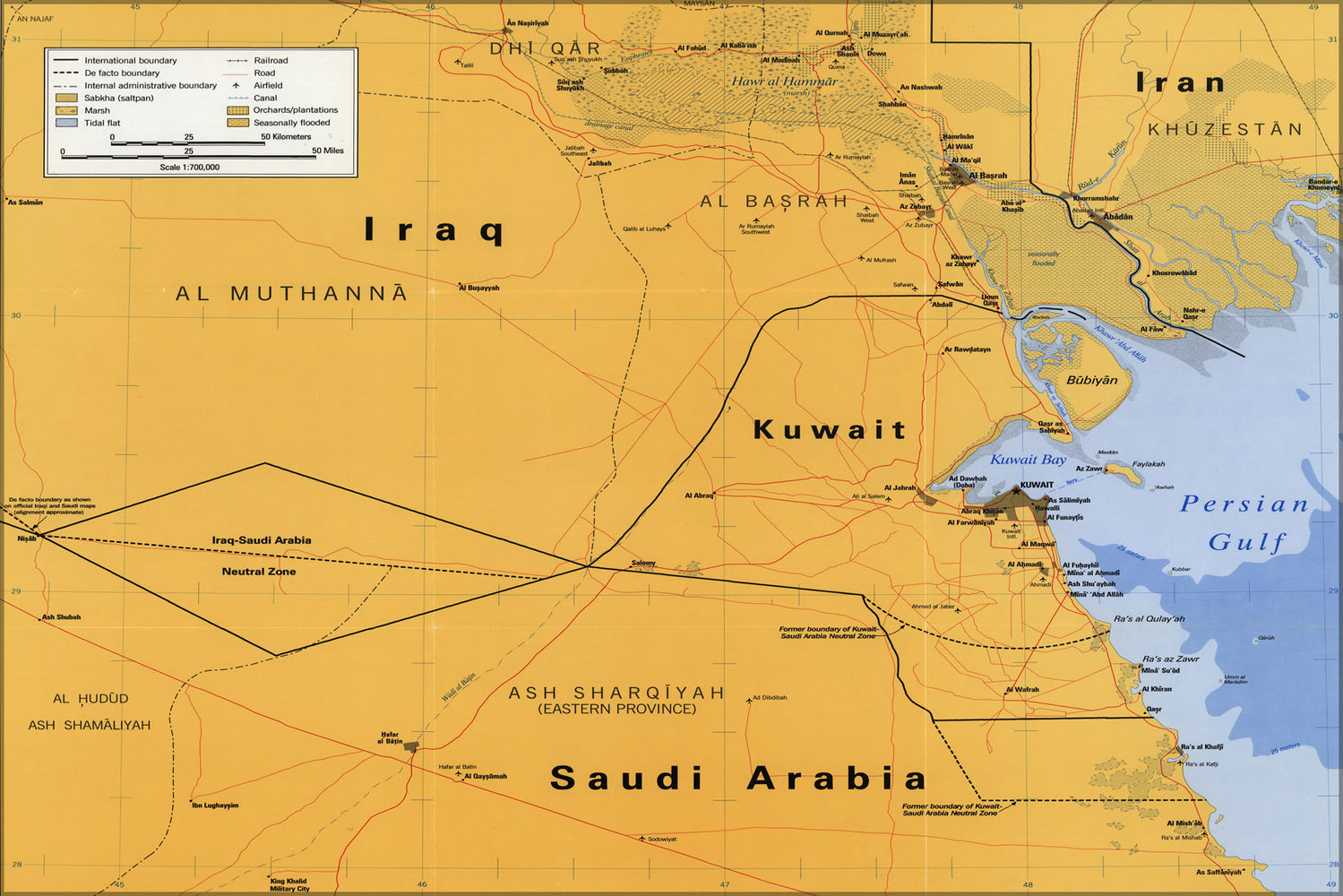 24"x36" Gallery Poster, cia map of Middle East kuwait iraq 1991