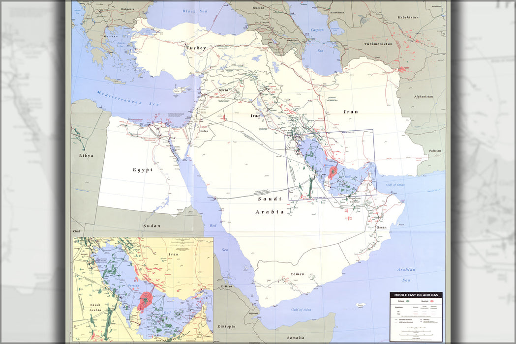 24"x36" Gallery Poster, cia map of Middle East oil & gas iraq iran  2007