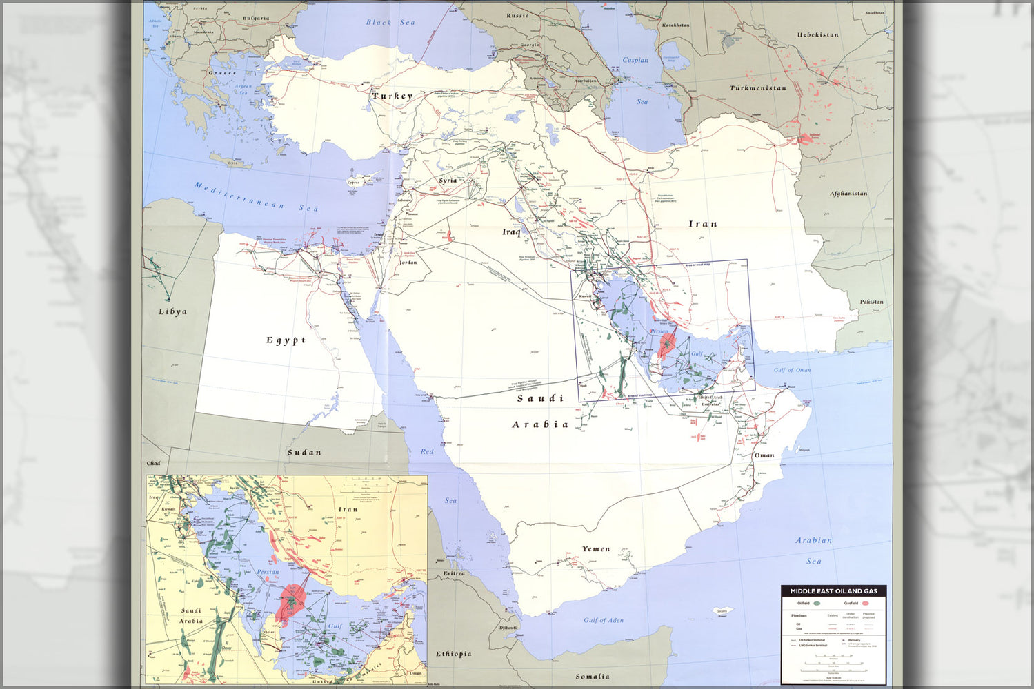 24"x36" Gallery Poster, cia map of Middle East oil & gas iraq iran  2007