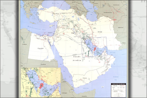 24"x36" Gallery Poster, cia map of Middle East oil & gas iraq iran  2007