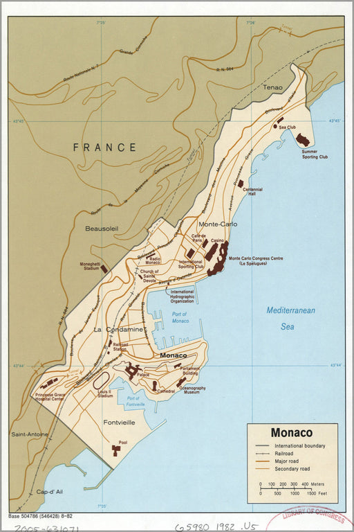 24"x36" Gallery Poster, cia map of Monaco 1982