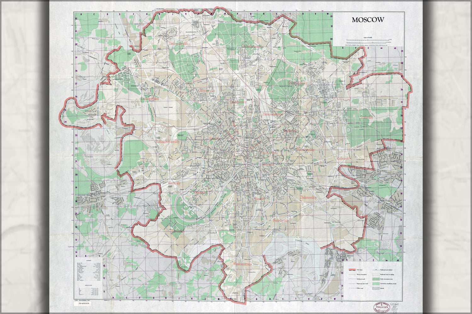 24"x36" Gallery Poster, cia map of Moscow 1957
