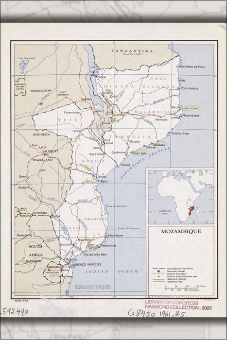 24"x36" Gallery Poster, cia map of Mozambique 1961