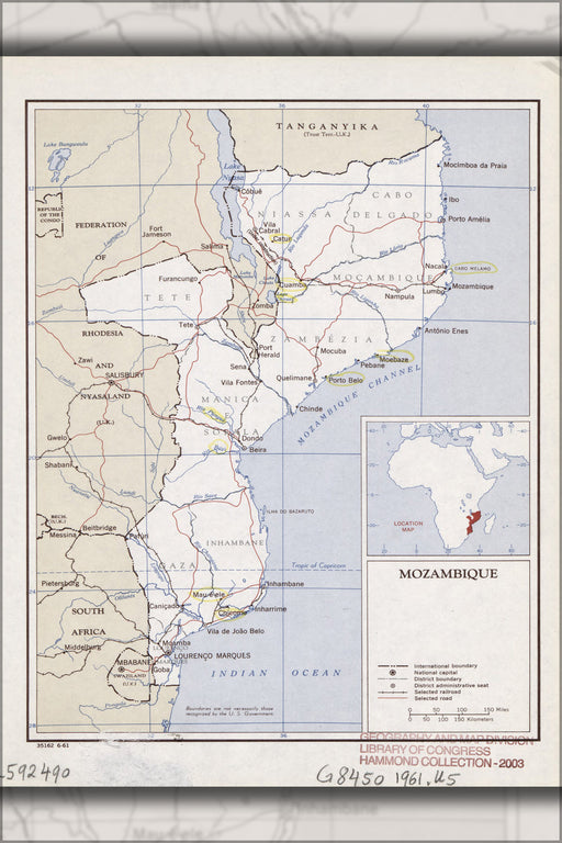 24"x36" Gallery Poster, cia map of Mozambique 1961
