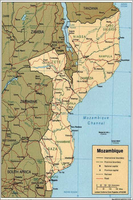 24"x36" Gallery Poster, cia map of Mozambique 1995