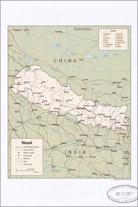 24"x36" Gallery Poster, cia map of Nepal 1990 p2