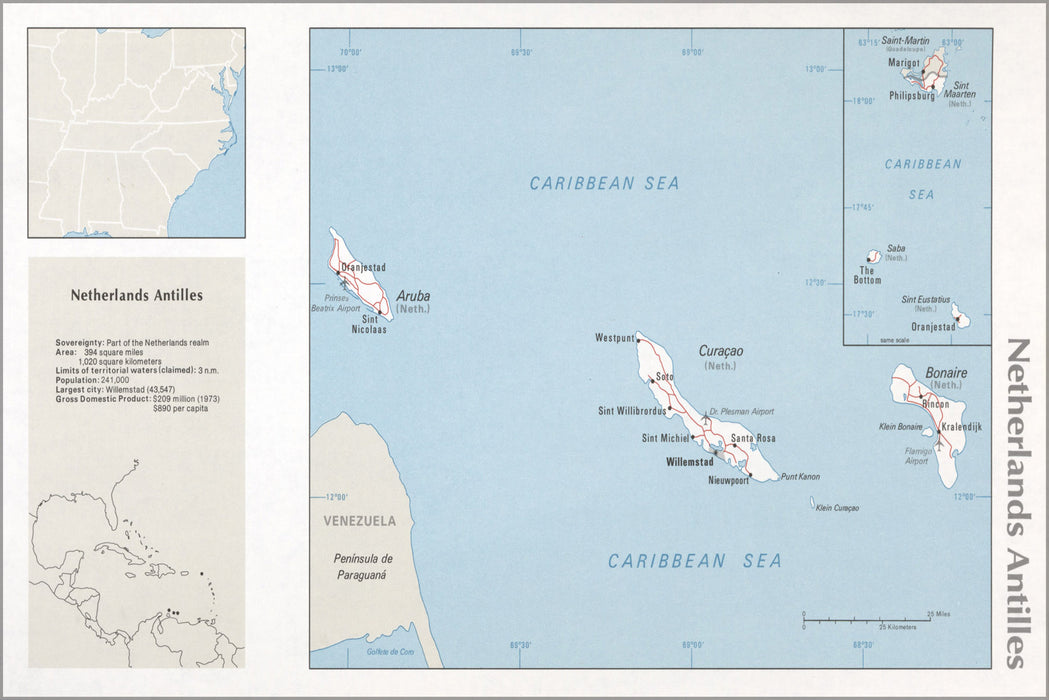 24"x36" Gallery Poster, cia map of Netherlands Antilles 1976