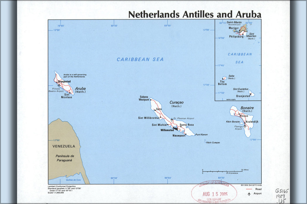24"x36" Gallery Poster, cia map of Netherlands Antilles and Aruba 1989
