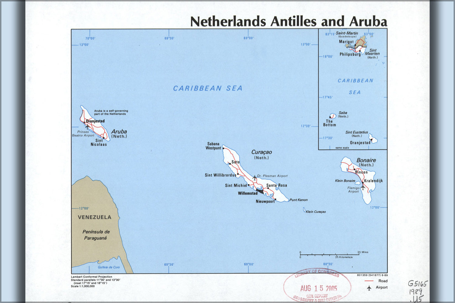 24"x36" Gallery Poster, cia map of Netherlands Antilles and Aruba 1989