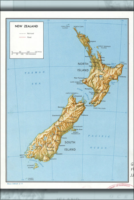 24"x36" Gallery Poster, cia map of New Zealand 1971