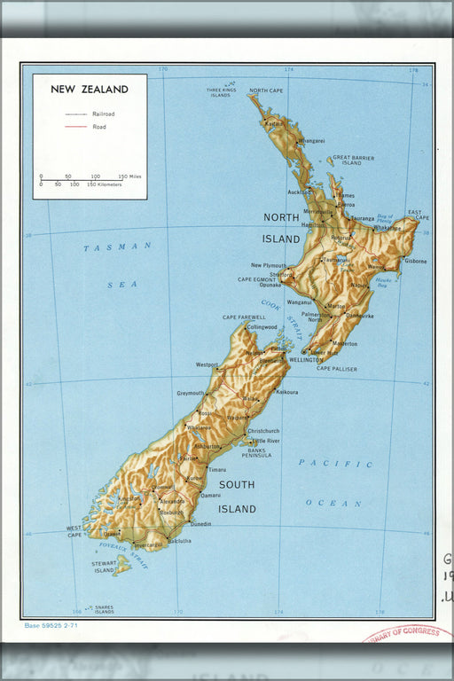 24"x36" Gallery Poster, cia map of New Zealand 1971