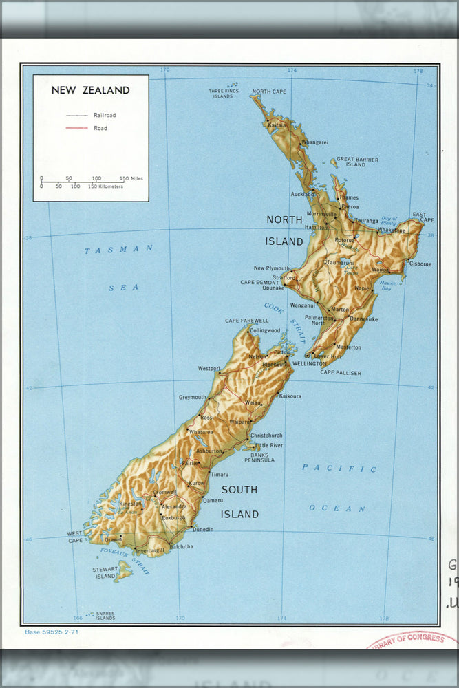 24"x36" Gallery Poster, cia map of New Zealand 1971