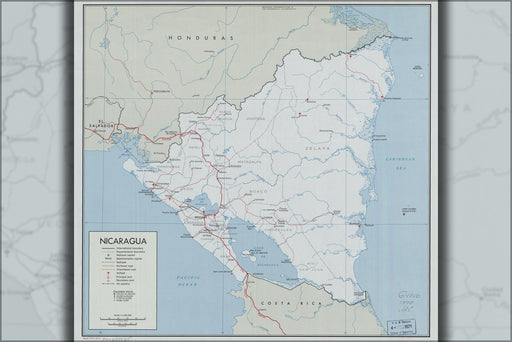24"x36" Gallery Poster, cia map of Nicaragua 1970