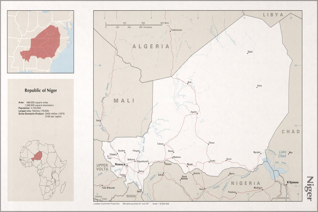 24"x36" Gallery Poster, cia map of Niger 1976