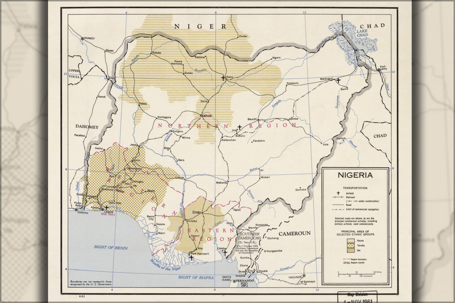 24"x36" Gallery Poster, cia map of Nigeria 1961