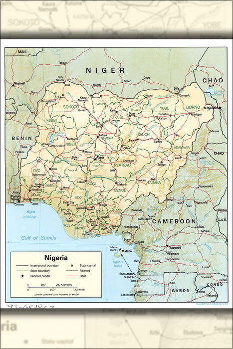 24"x36" Gallery Poster, cia map of Nigeria 1993