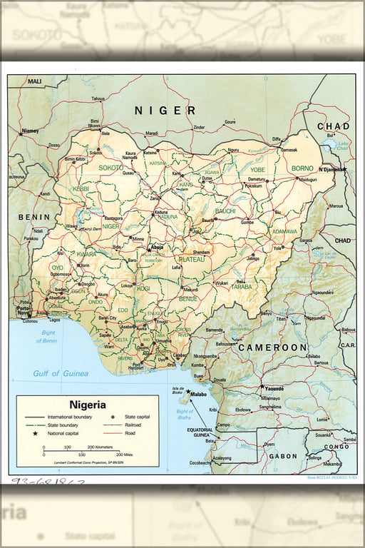 24"x36" Gallery Poster, cia map of Nigeria 1993