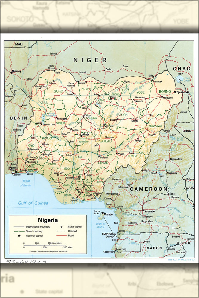24"x36" Gallery Poster, cia map of Nigeria 1993