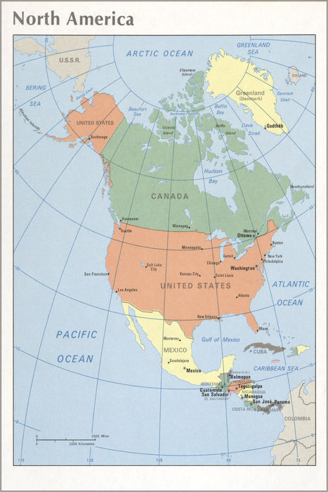 24"x36" Gallery Poster, cia map of North America 1976