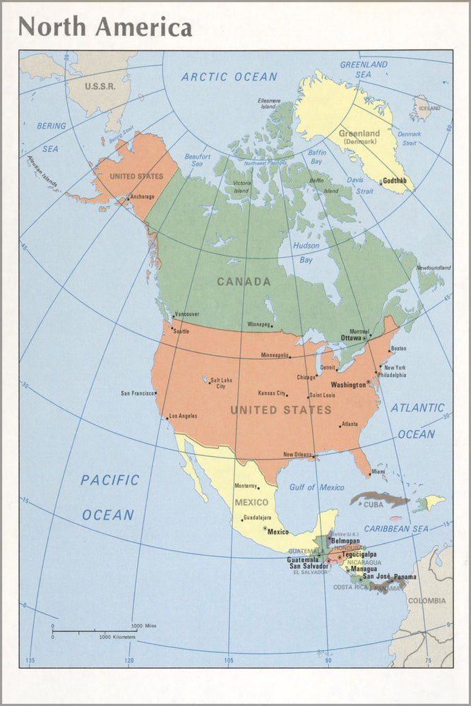 24"x36" Gallery Poster, cia map of North America 1976