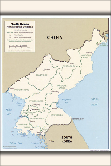 24"x36" Gallery Poster, cia map of North Korea admin divisions 2005