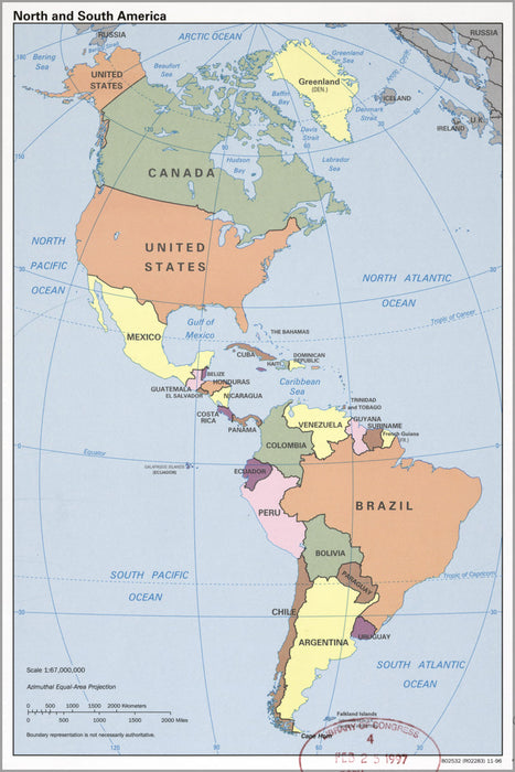 24"x36" Gallery Poster, cia map of North and South America 1996