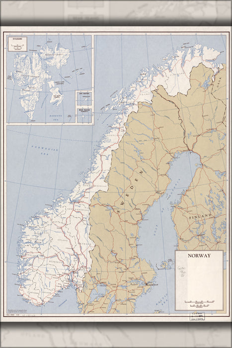 24"x36" Gallery Poster, cia map of Norway 1962