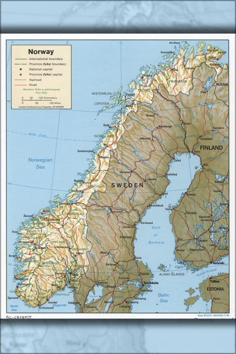 24"x36" Gallery Poster, cia map of Norway 1996