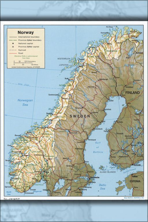 24"x36" Gallery Poster, cia map of Norway 1996