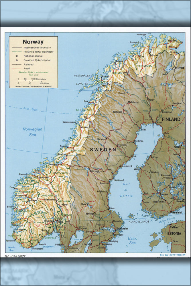24"x36" Gallery Poster, cia map of Norway 1996