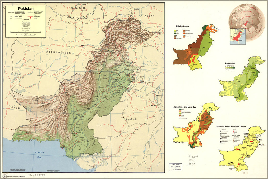 24"x36" Gallery Poster, cia map of Pakistan 1973