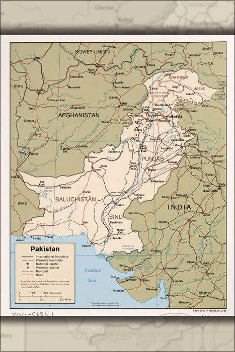 24"x36" Gallery Poster, cia map of Pakistan 1989